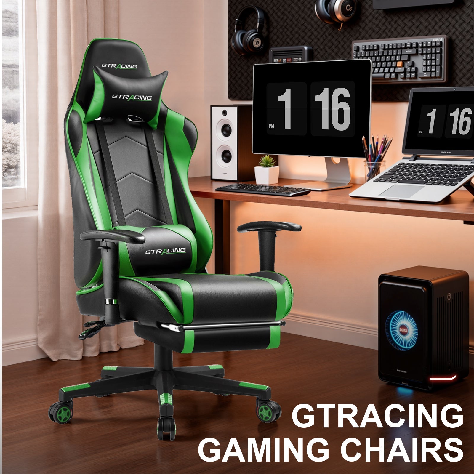 GTRACING Gaming Chair Office Chair PU Leather with Footrest&Adjustable Headrest