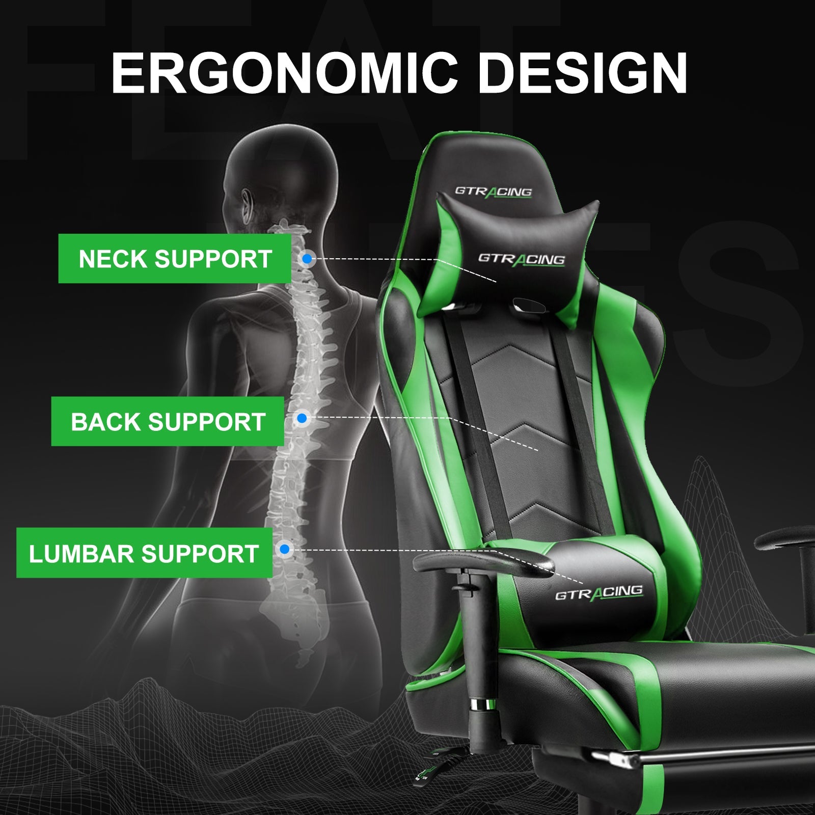 GTRACING Gaming Chair Office Chair PU Leather with Footrest&Adjustable Headrest