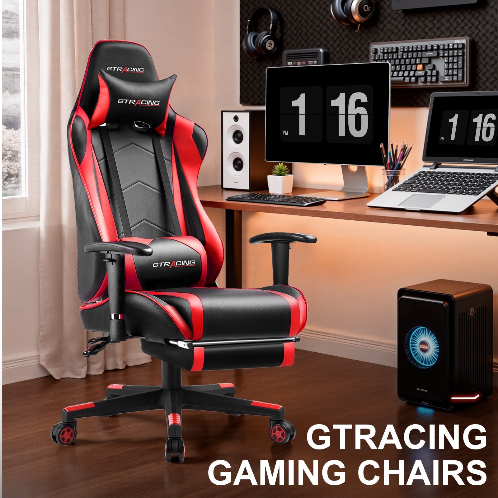 GTRACING Gaming Chair Office Chair PU Leather with Footrest&Adjustable Headrest