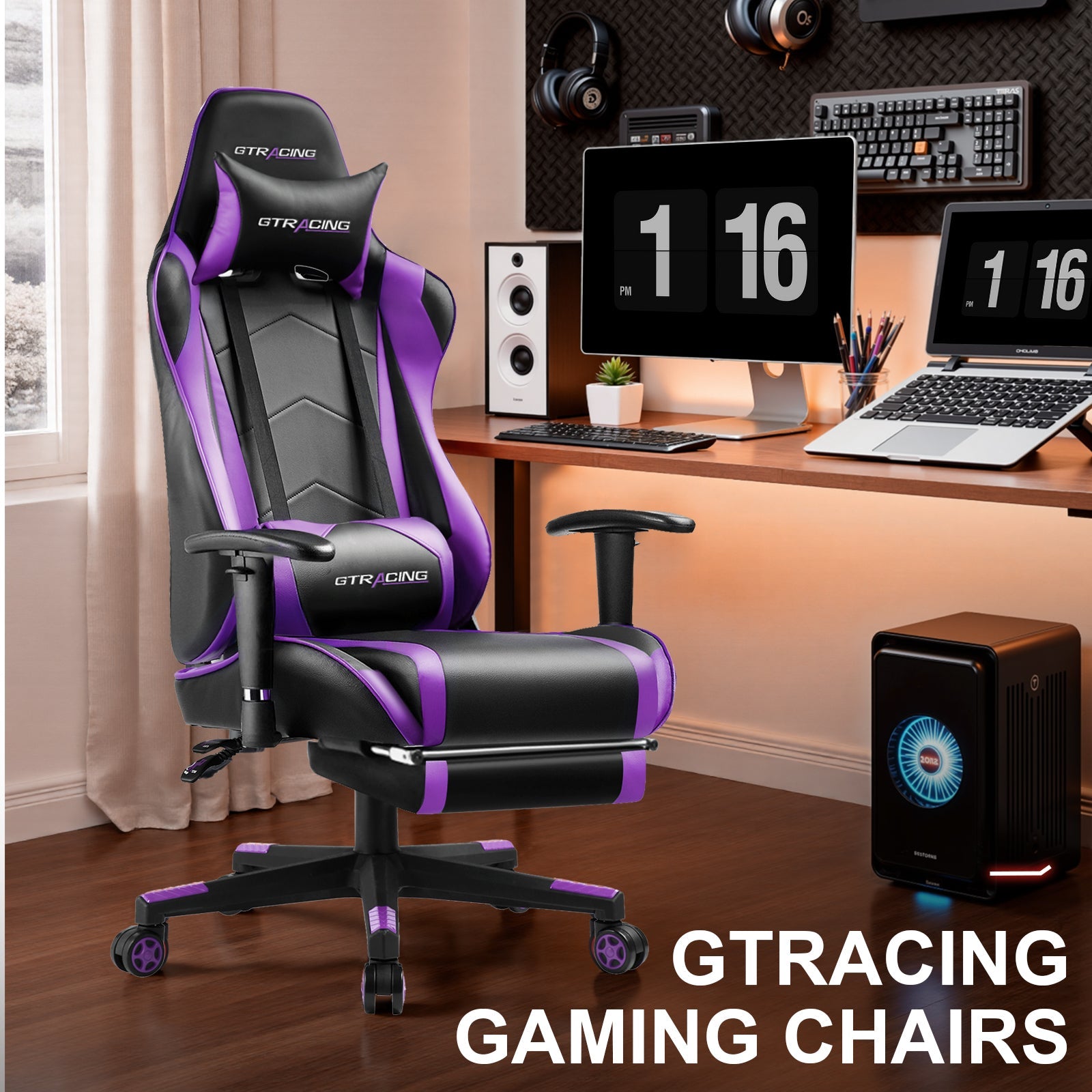 GTRACING Gaming Chair Office Chair PU Leather with Footrest&Adjustable Headrest