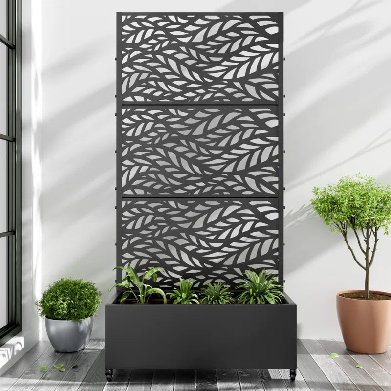 Galvanized Metal Planter Box With Trellis And Wheels