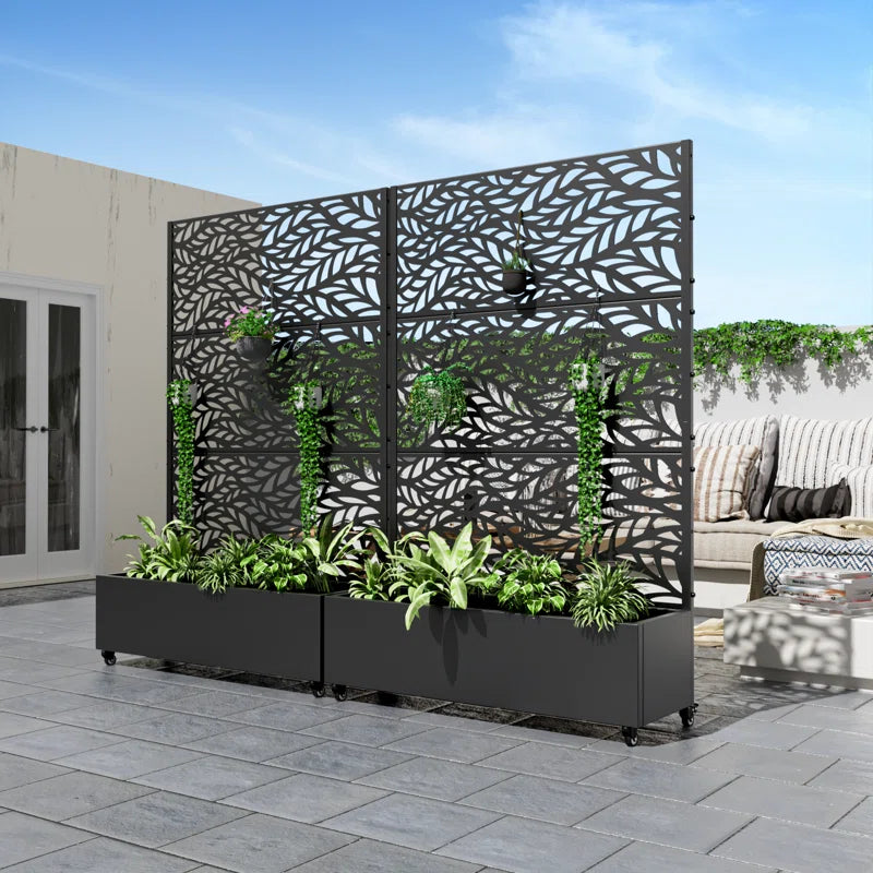 Galvanized Metal Planter Box With Trellis And Wheels