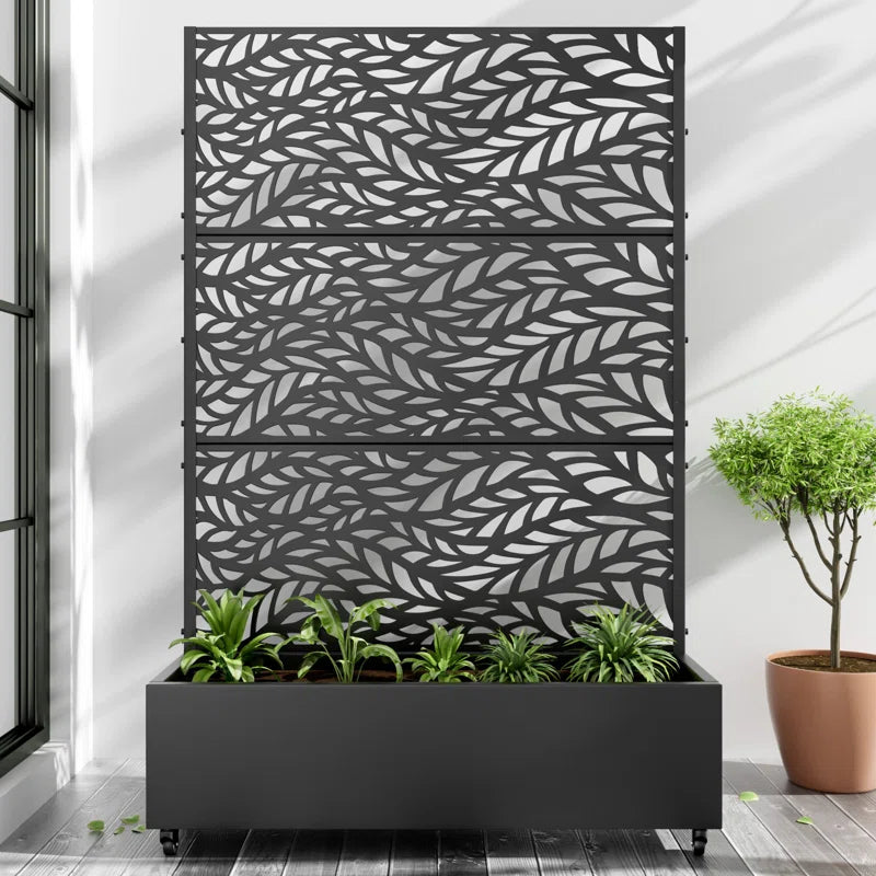 Galvanized Metal Planter Box With Trellis And Wheels
