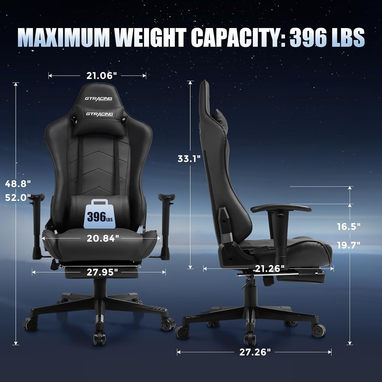 Gaming Chair Black Adjustable Footrest Ergonomic Chair
