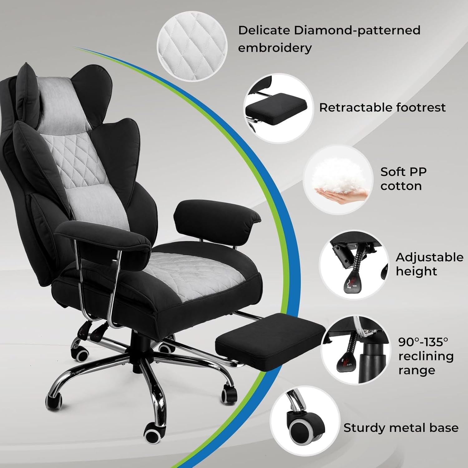 Gaming Chair With Lumbar Support Black For Office Work