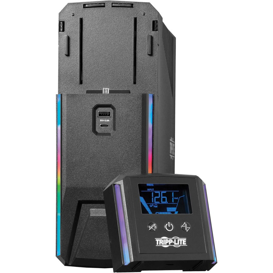 Gaming UPS 600VA - Pure Sine Wave Battery Backup with RGB LEDs | TecISoft SMART600PSGLCD