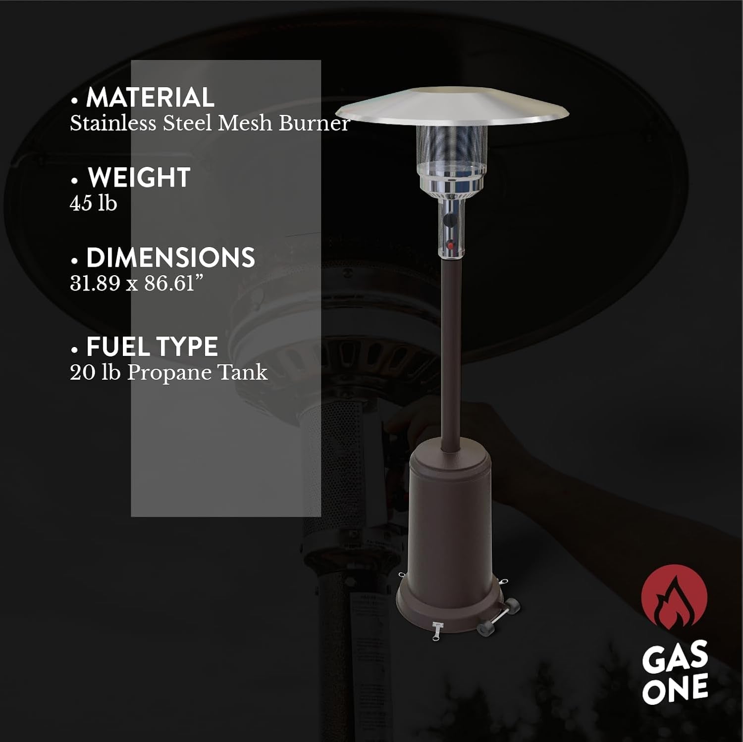 GasOne PH8000 50000 BTU Propane Patio Heater With Wheels