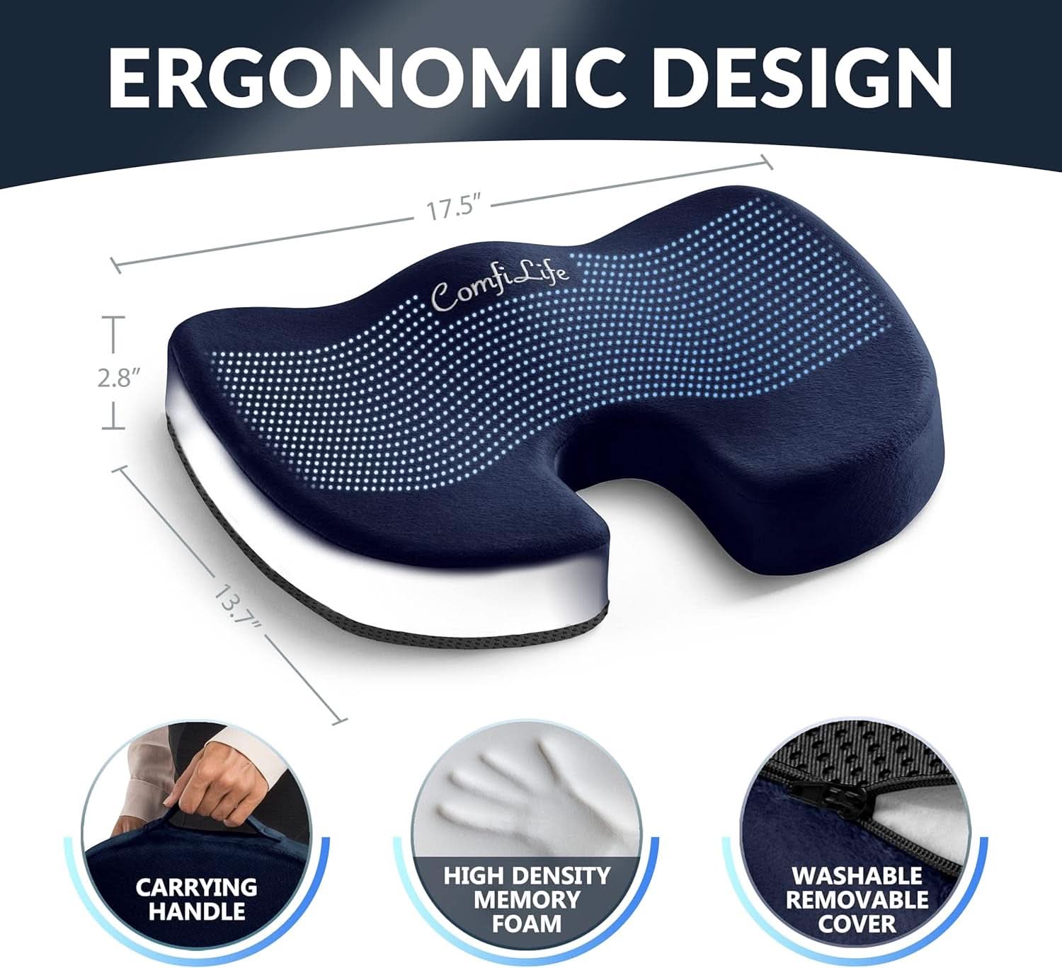 Gel Memory Foam Seat Cushion For Office Chair Navy