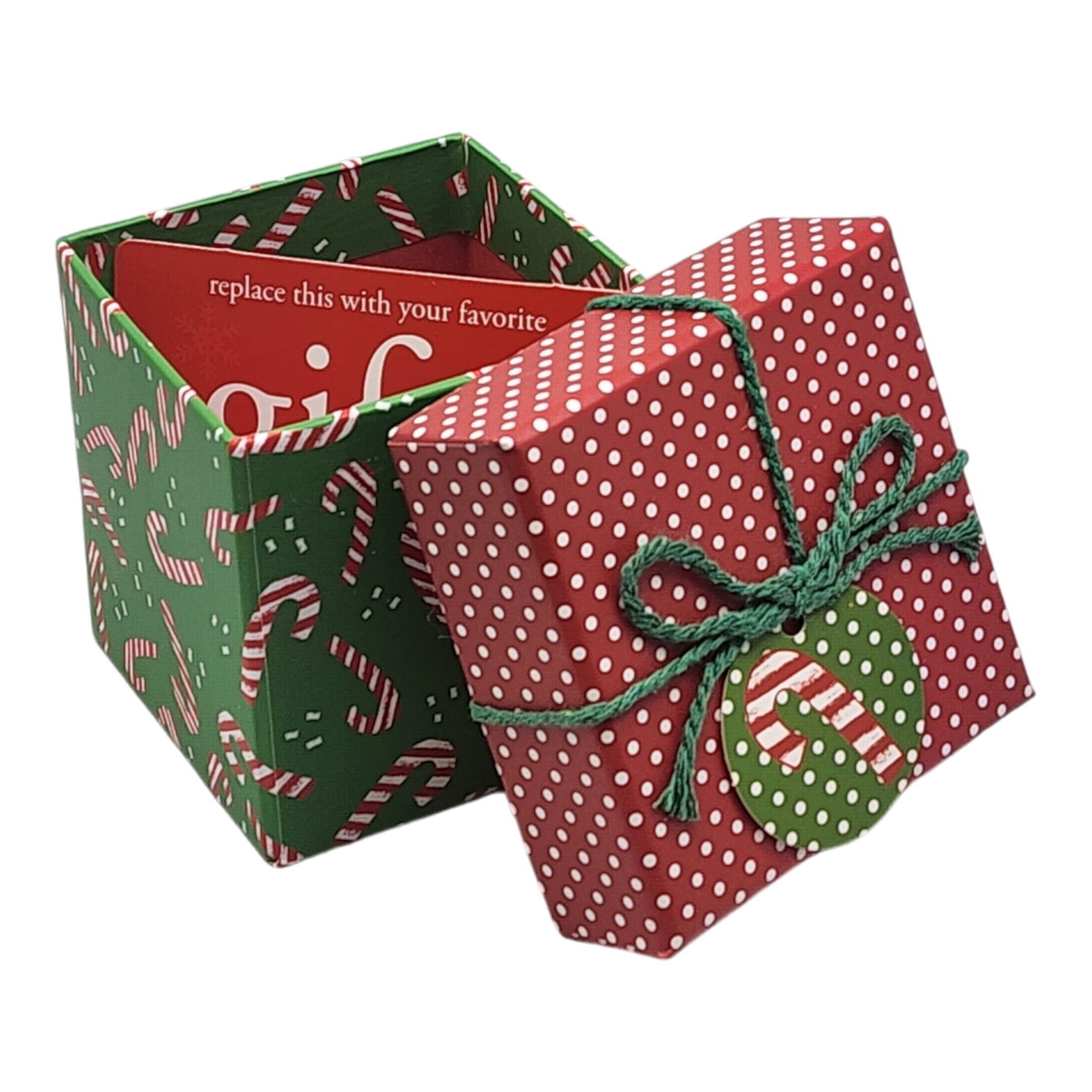 Gift Box Cube for Gift Cards - 3" x 3" - Candy Canes