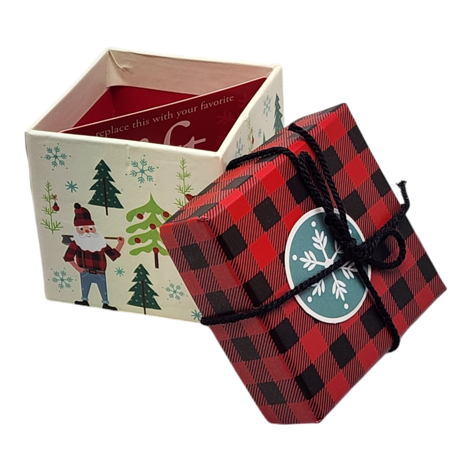 Gift Box Cube for Gift Cards - 3" x 3" - Woodland Santa