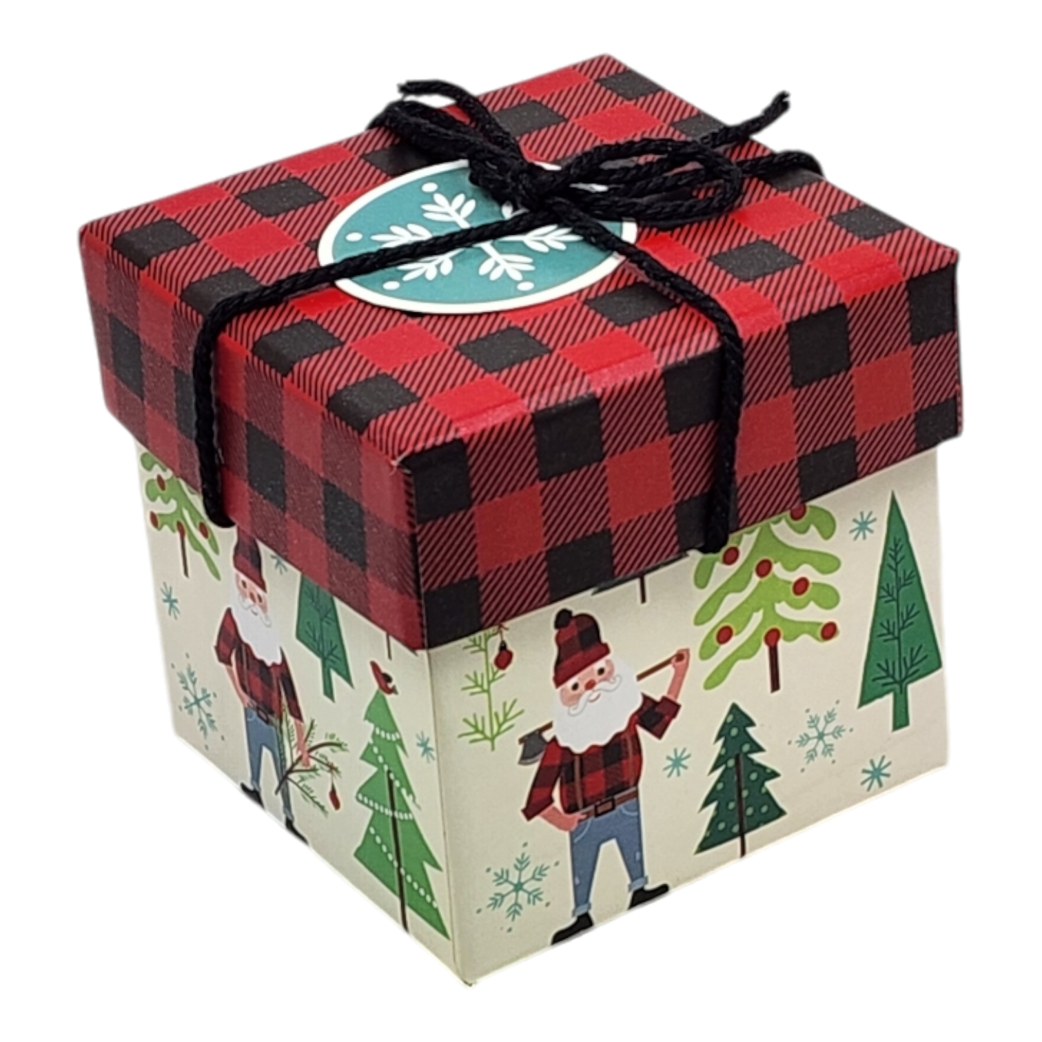 Gift Box Cube for Gift Cards - 3" x 3" - Woodland Santa