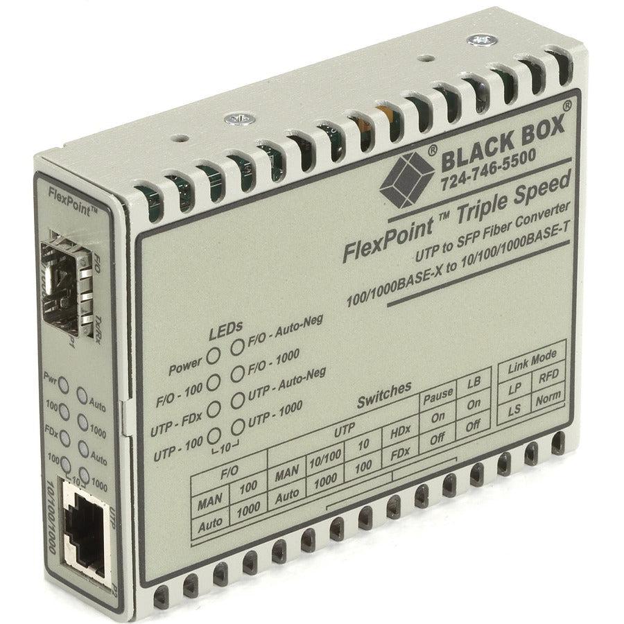 Gigabit Ethernet Media Converter - 10/100/1000 Mbps Copper to Fiber SFP | Black Box LMC1017A-SFP