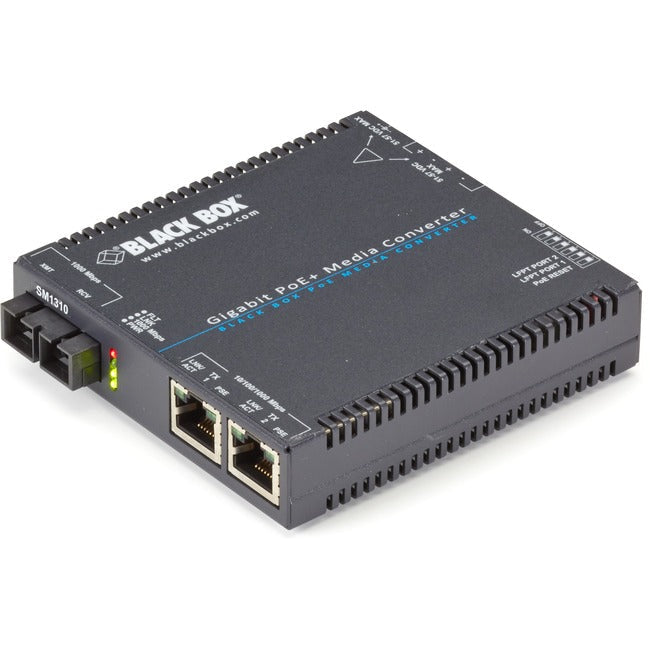 Gigabit Ethernet PoE+ Media Converter - Black Box LGC5212A Single-Mode Fiber 15km Distance | TechSoft
