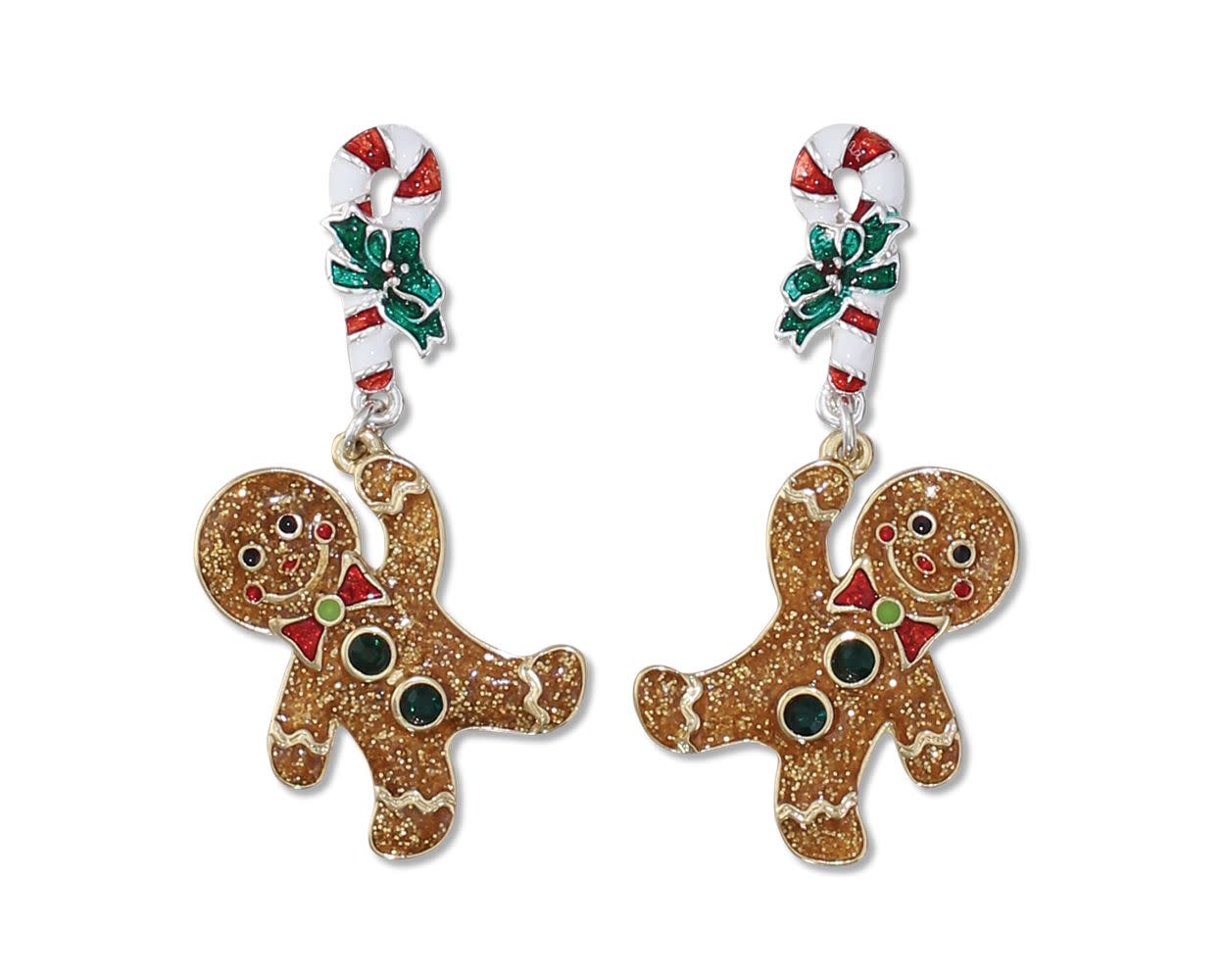Gingerbread Man Candy Cane - Earrings
