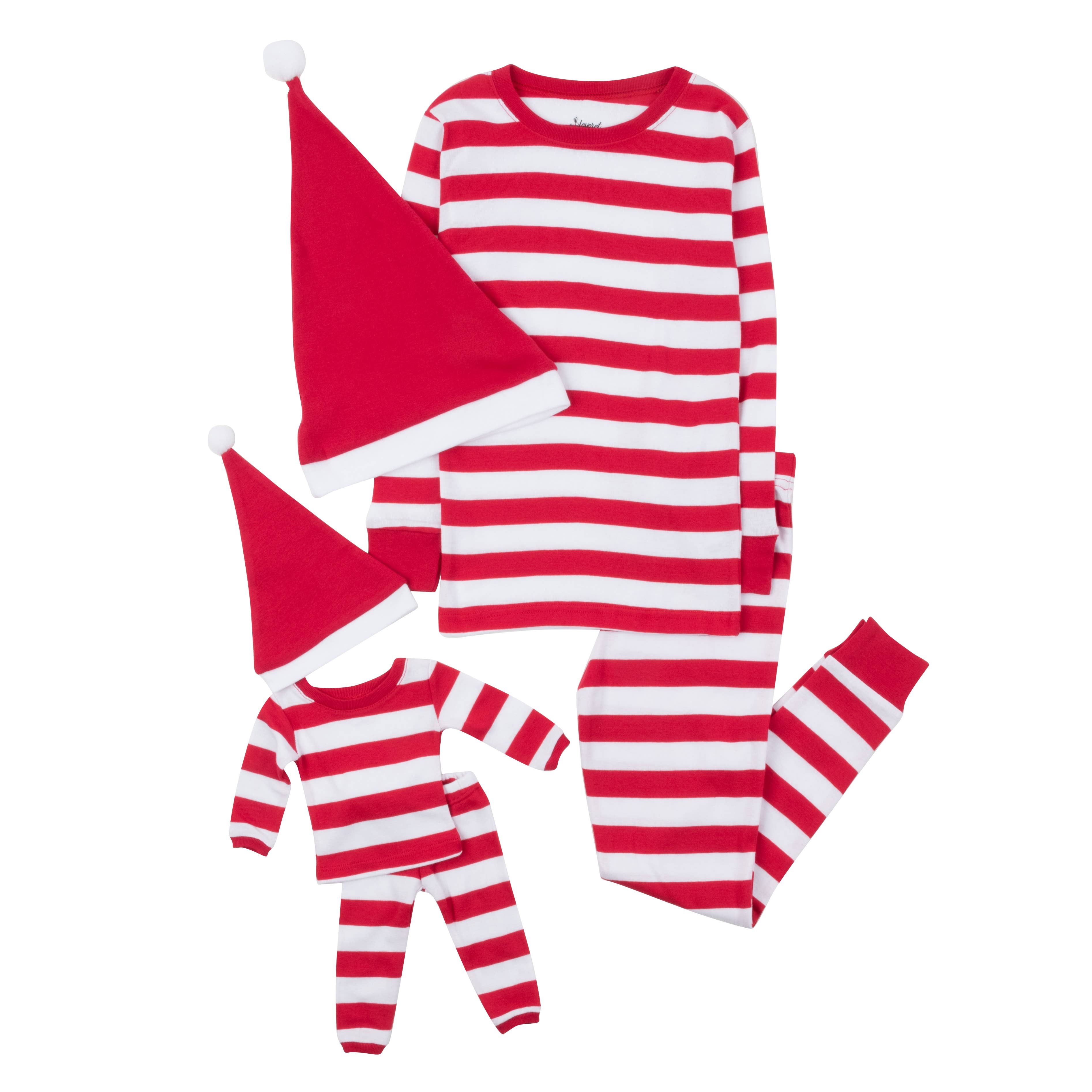 Girl And Doll Cotton Red And White Stripes with Hat Pajama -