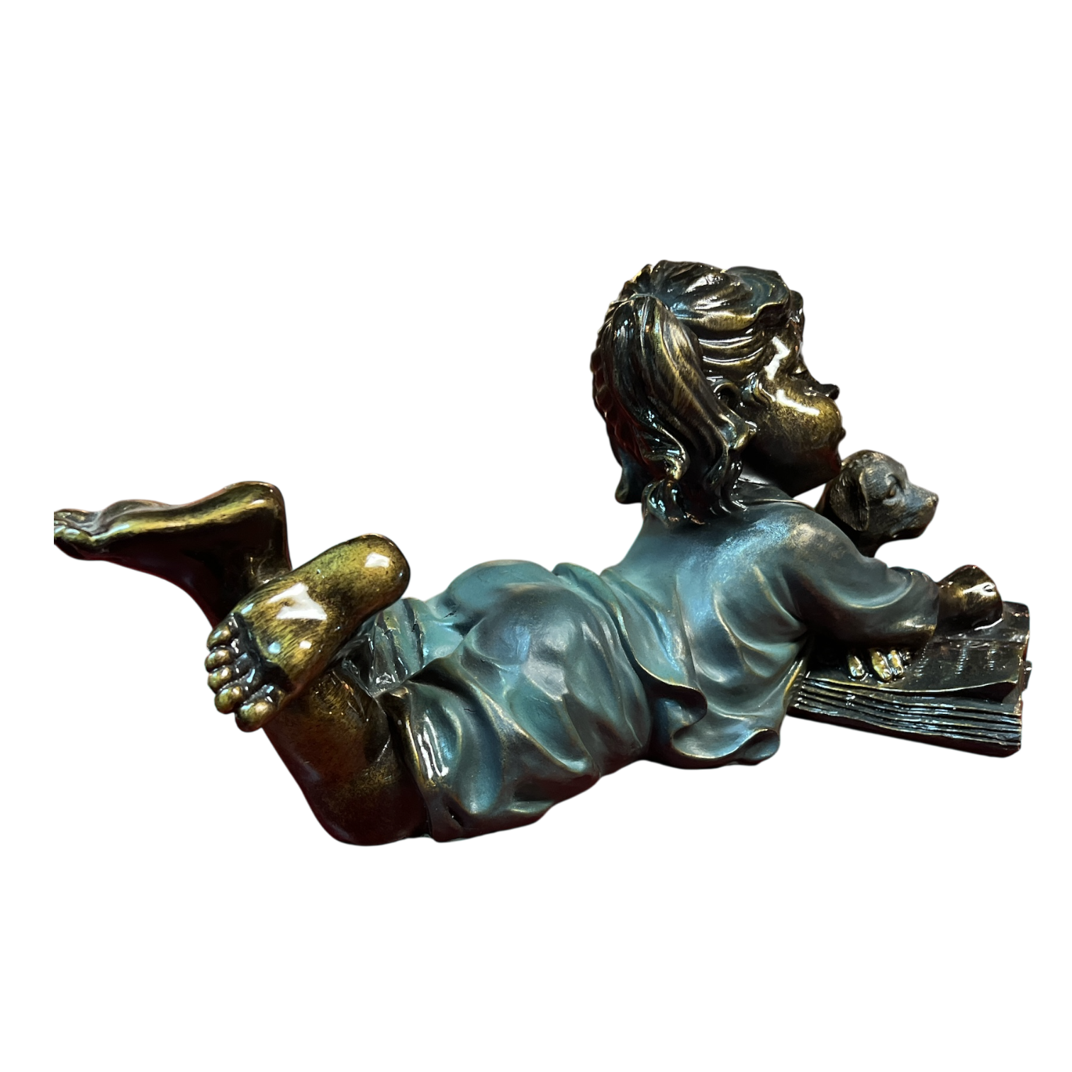 Girl and Pup Reading Figurine