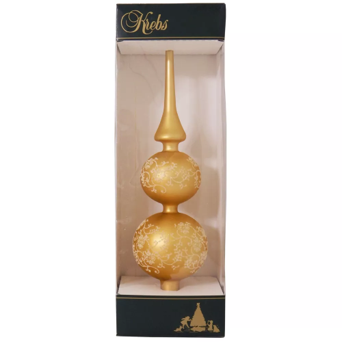 Glass 13 Inch Treetop Finial - Matte Gold with Glitterlace