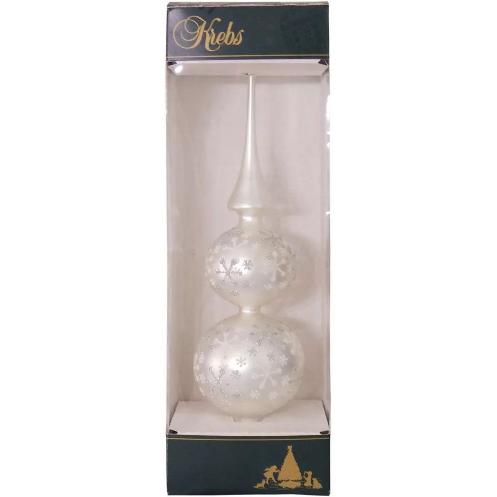 Glass 13 Inch Treetop Finial - Matte Silver with Glitterlace