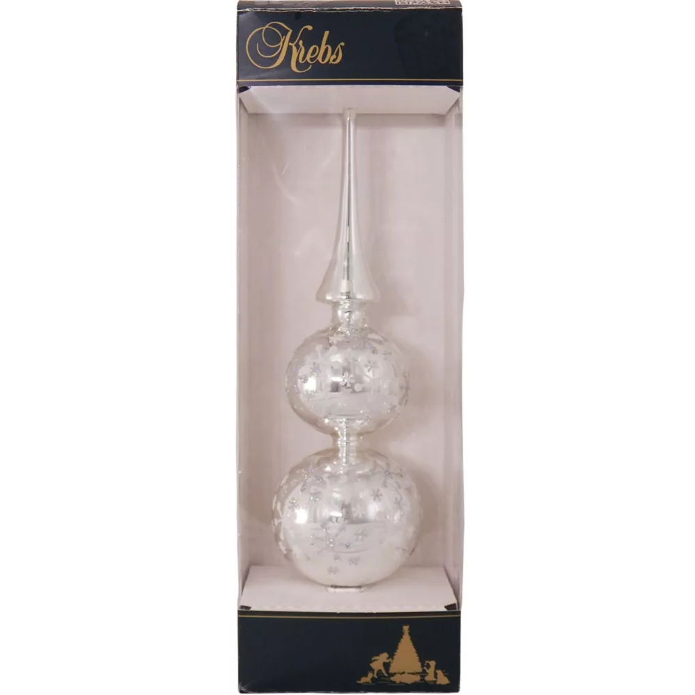 Glass 13 Inch Treetop Finial - Shiny Silver with Glitterlace