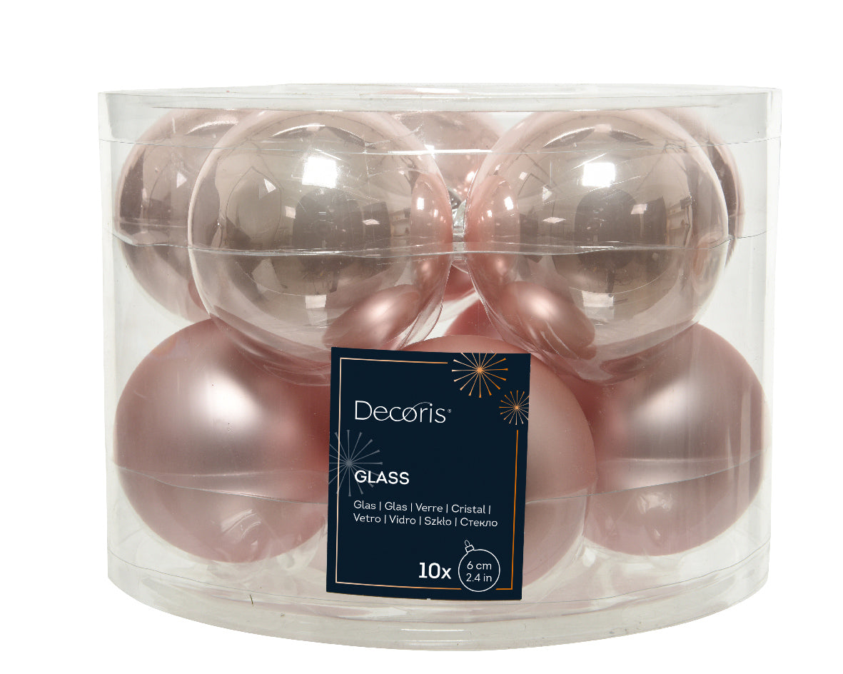 Glass 2.4" Ornaments - 10 piece Set - Blush Pink