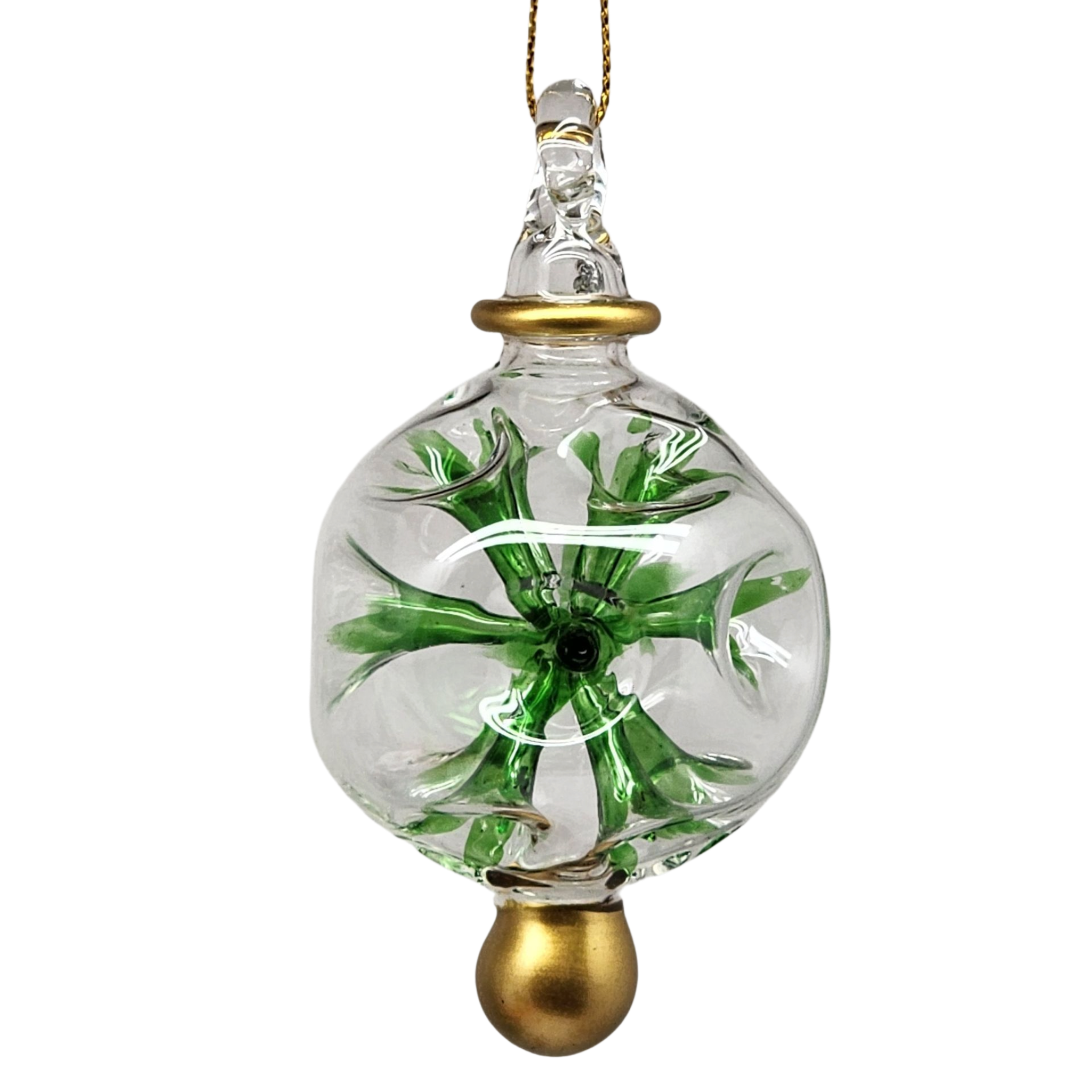 Glass Blown Pierced Ball Ornament - Green