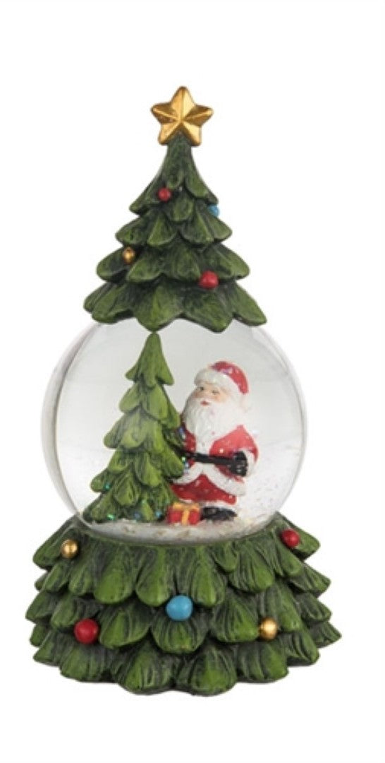 Glass Christmas Tree Snow Globe - Santa