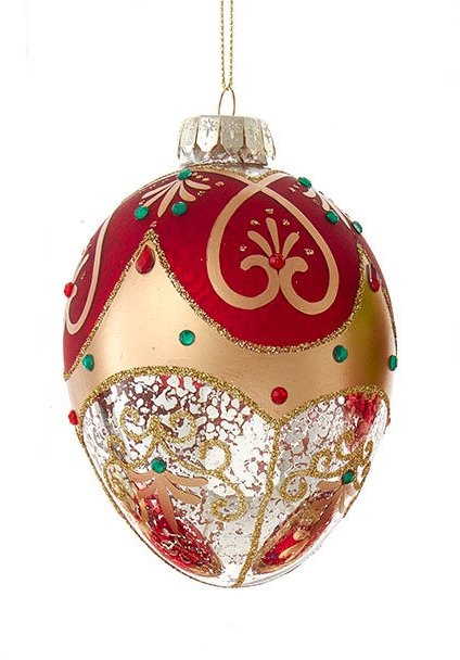 Glass Egg Ornament - 120mm - Red and Gold Crackle