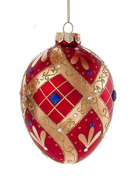 Glass Egg Ornament - 120mm - Red and Gold