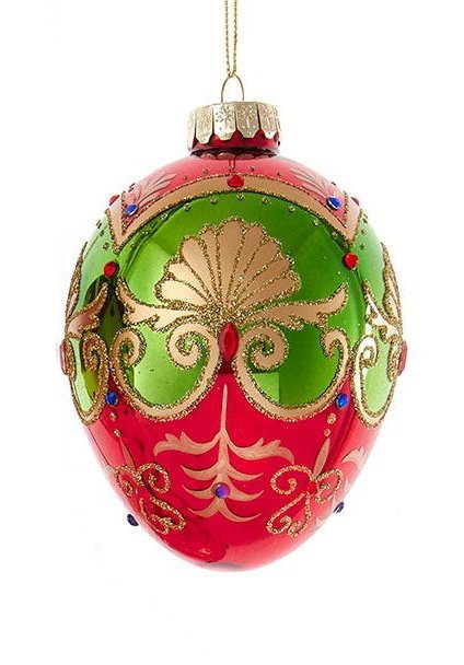 Glass Egg Ornament - 120mm - Red and Green
