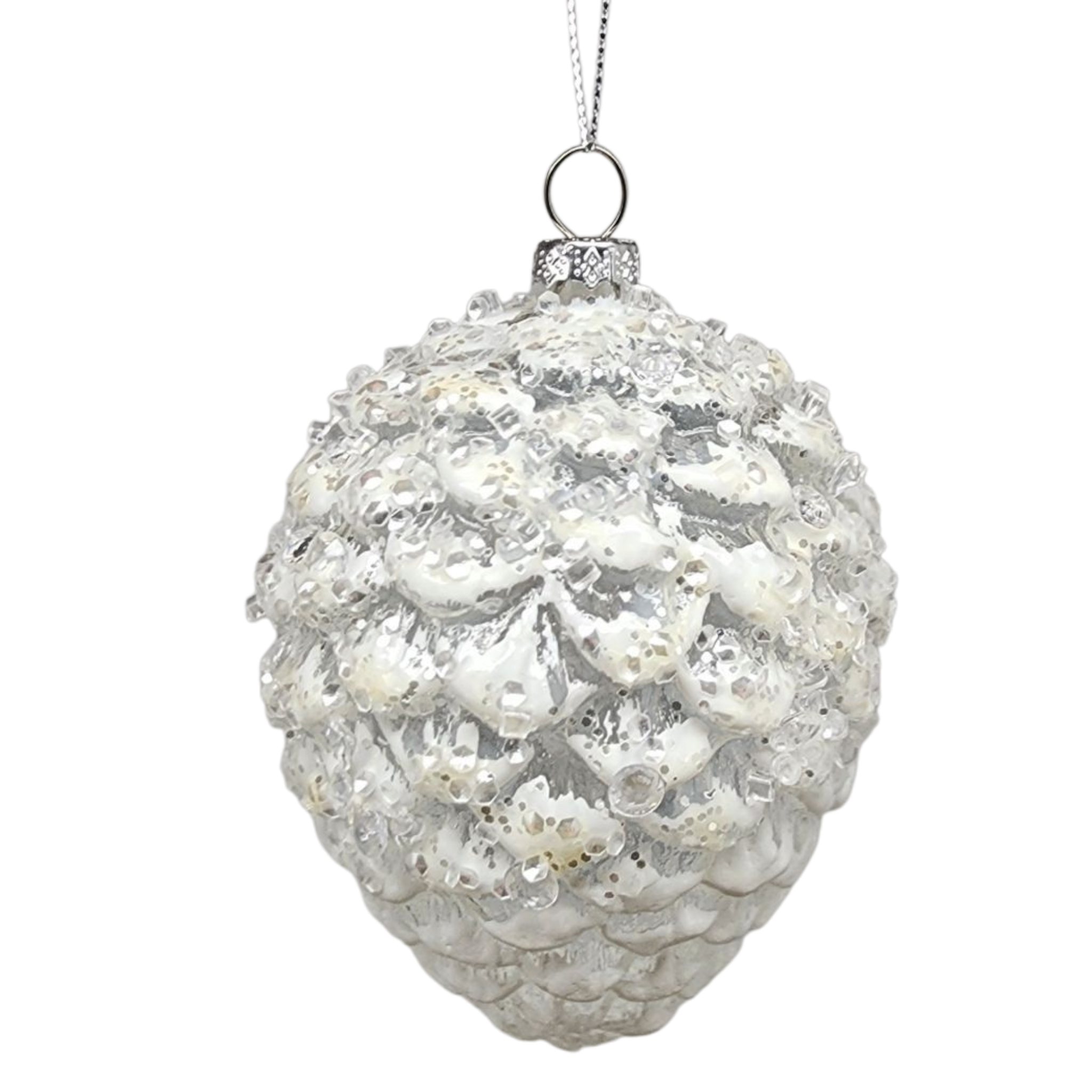 Glass Frosted Pinecone Ornament -