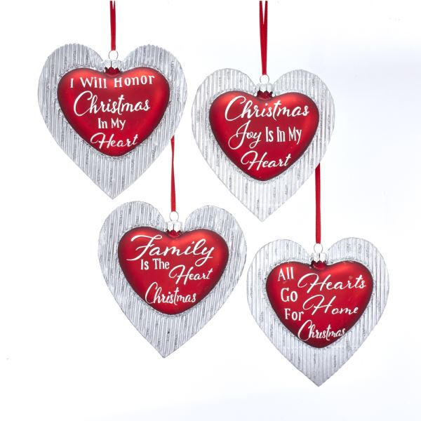 Glass Glitter Heart With Sayings Ornament - Family
