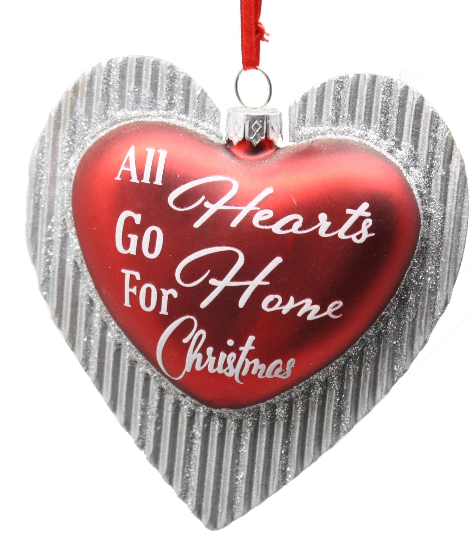 Glass Glitter Heart With Sayings Ornament - Family