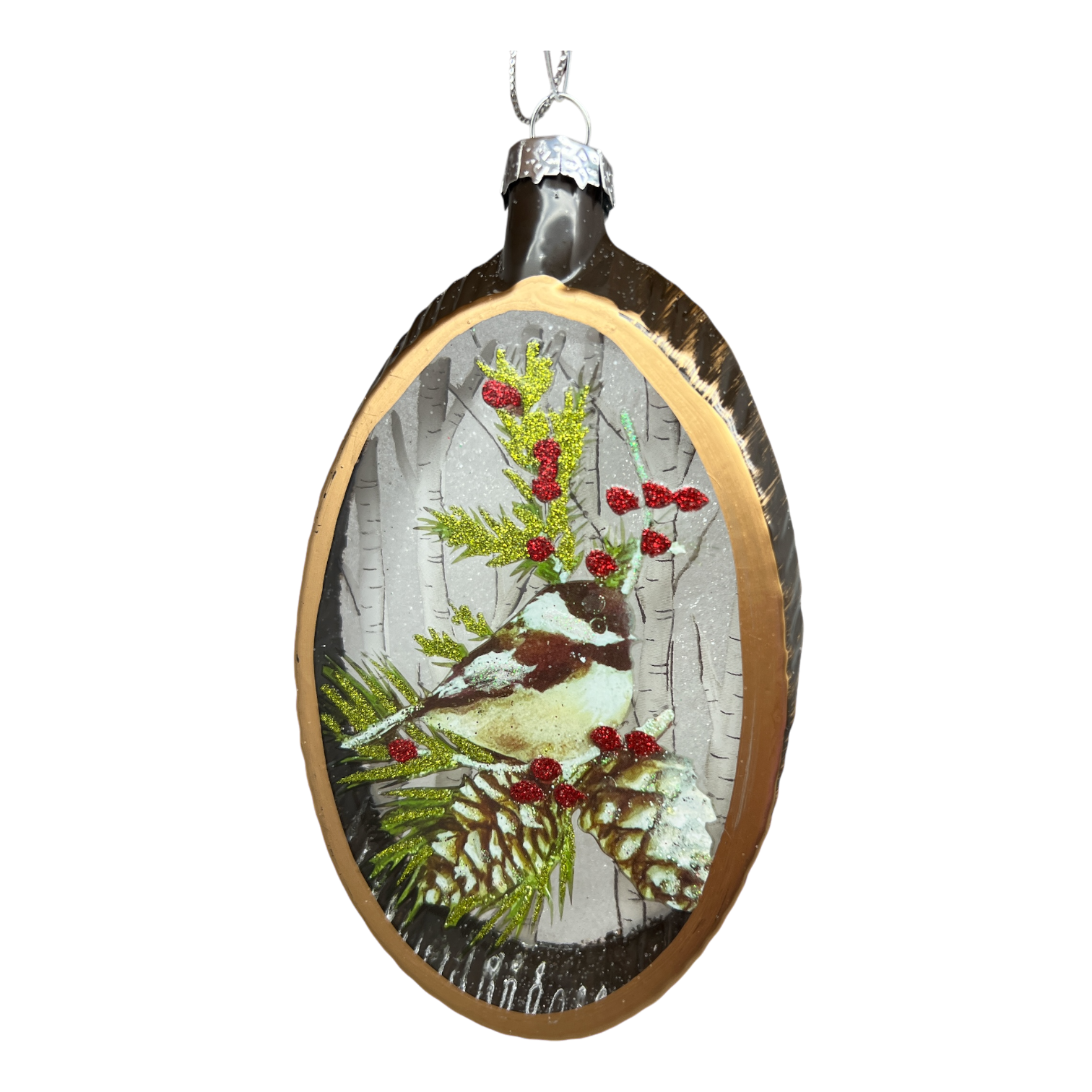 Glass Holiday Bird Design Ornament - Chickadee