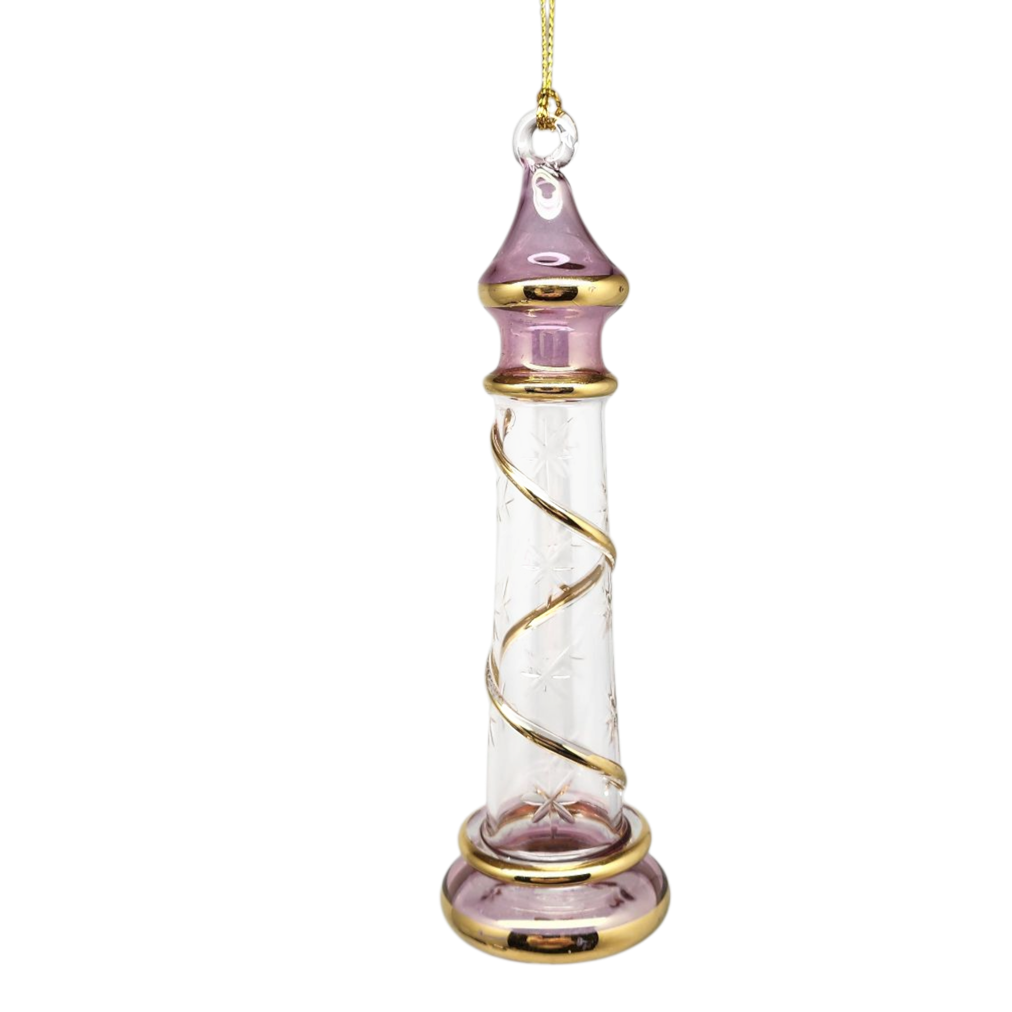 Glass Lighthouse Ornament With Gold Accent - Pink