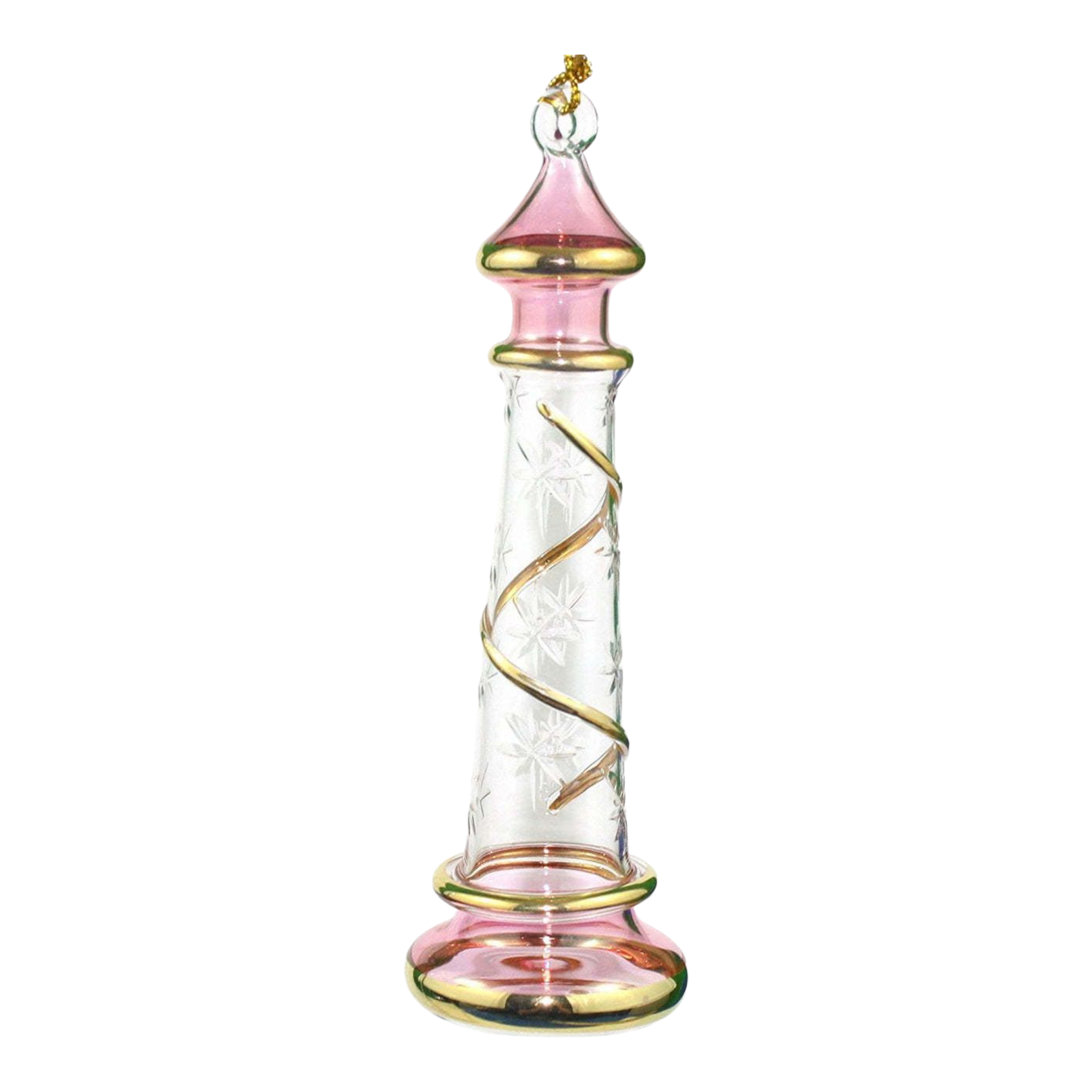 Glass Lighthouse Ornament With Gold Accent - Purple