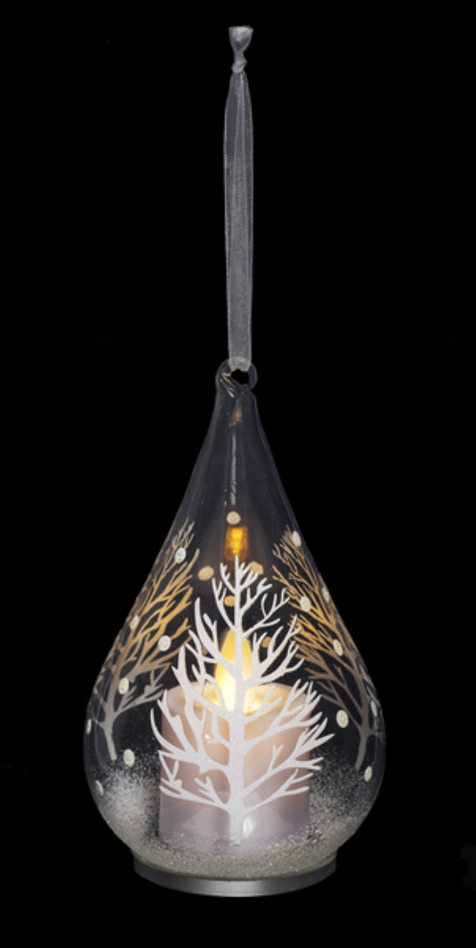 Glass Teardrop Ornament with Flickering Flame LED - Trees