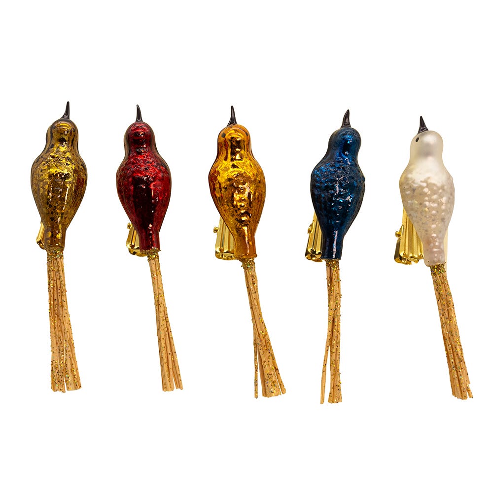 Glass Vintage Clip-On Bird Ornaments - 5 Piece Set