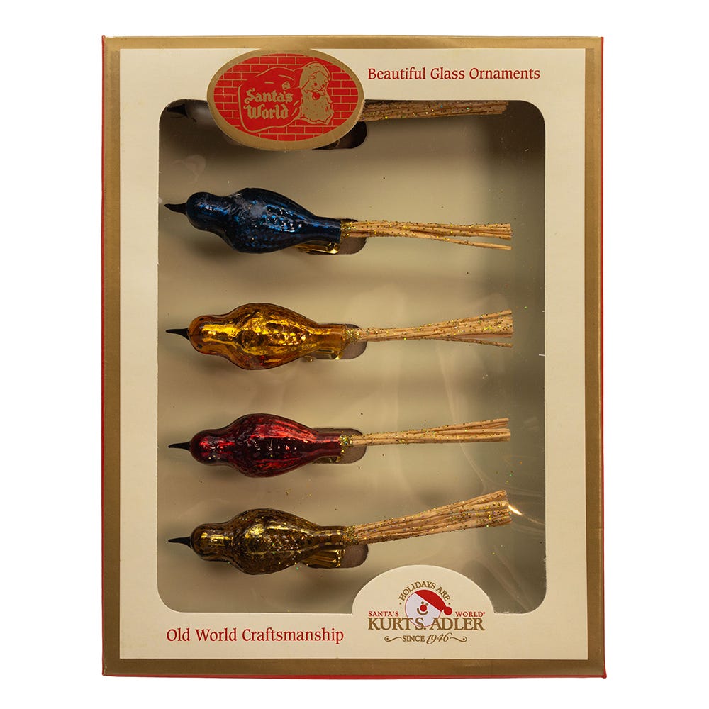 Glass Vintage Clip-On Bird Ornaments - 5 Piece Set