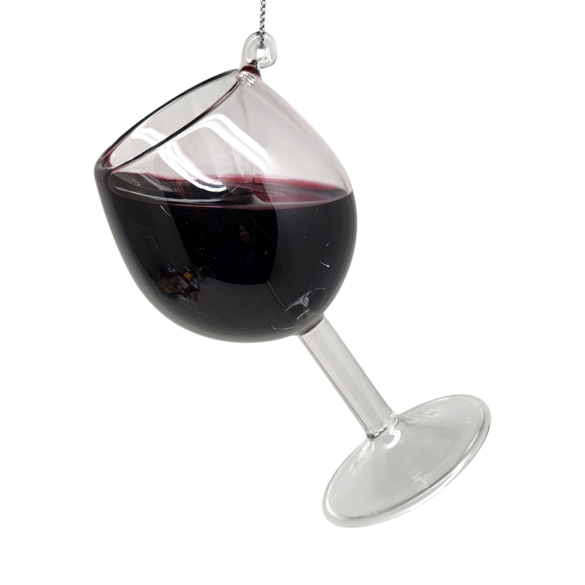 Glass Wine Glass Ornament - Merlot