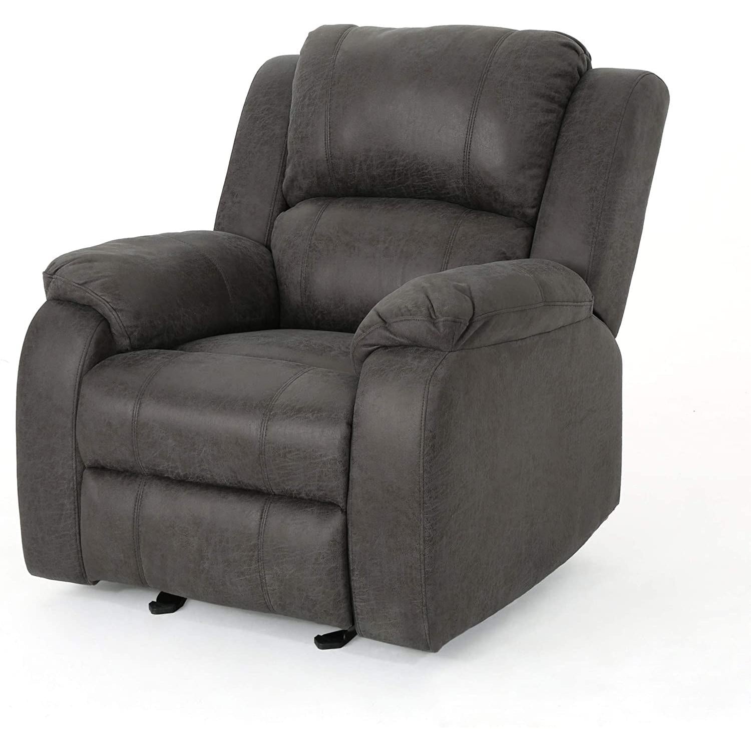Gliding Recliner Chair In Slate And Black Plush Padding