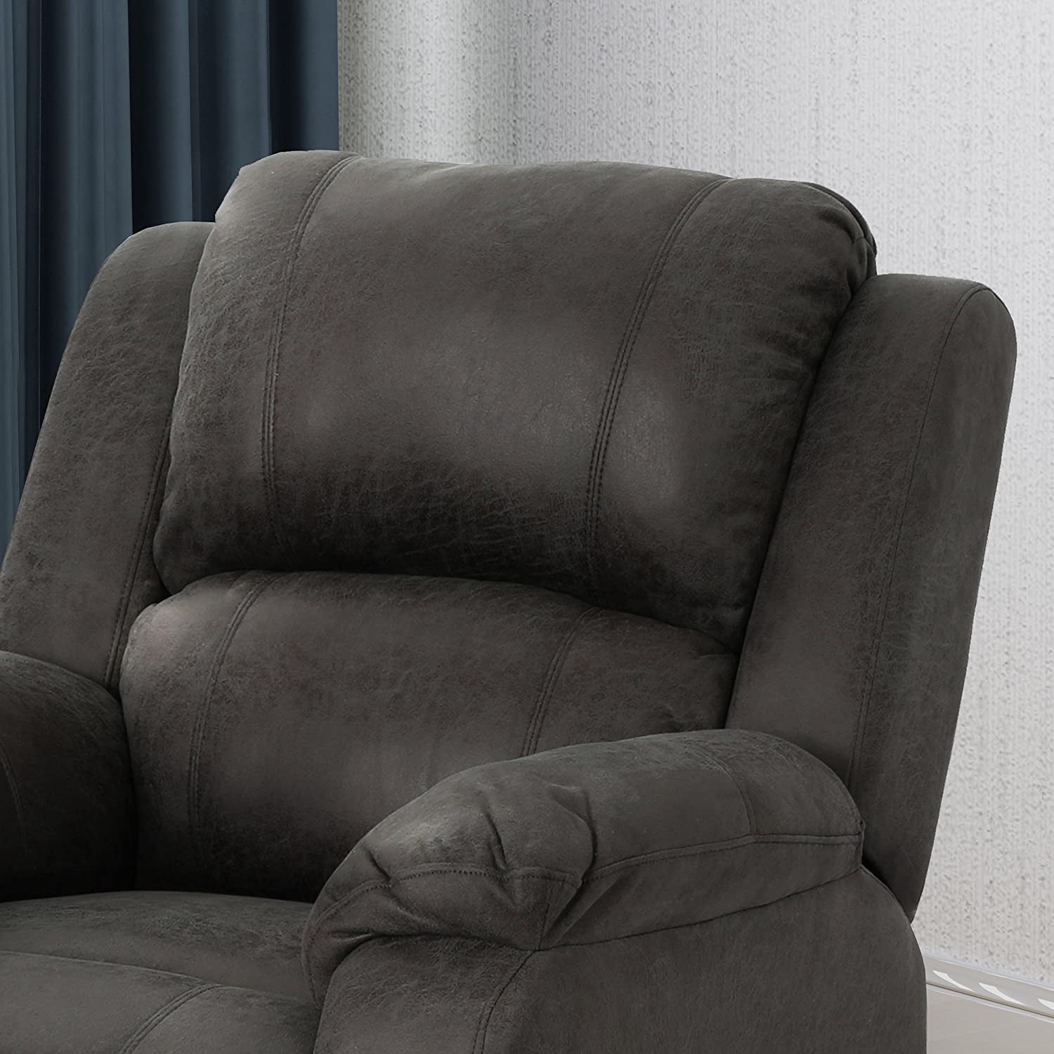 Gliding Recliner Chair In Slate And Black Plush Padding