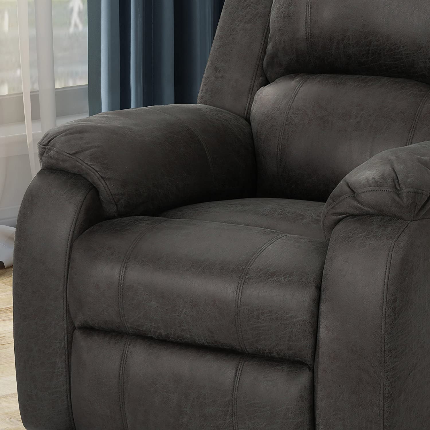 Gliding Recliner Chair In Slate And Black Plush Padding
