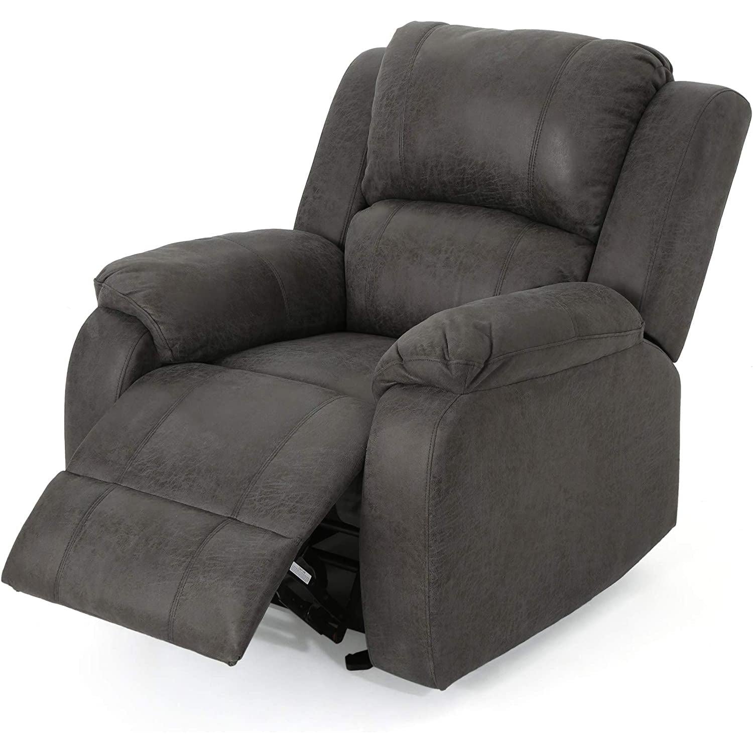 Gliding Recliner Chair In Slate And Black Plush Padding