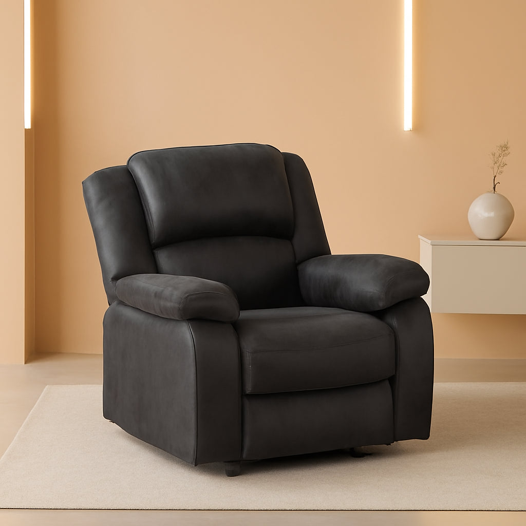 Gliding Recliner Chair In Slate And Black Plush Padding