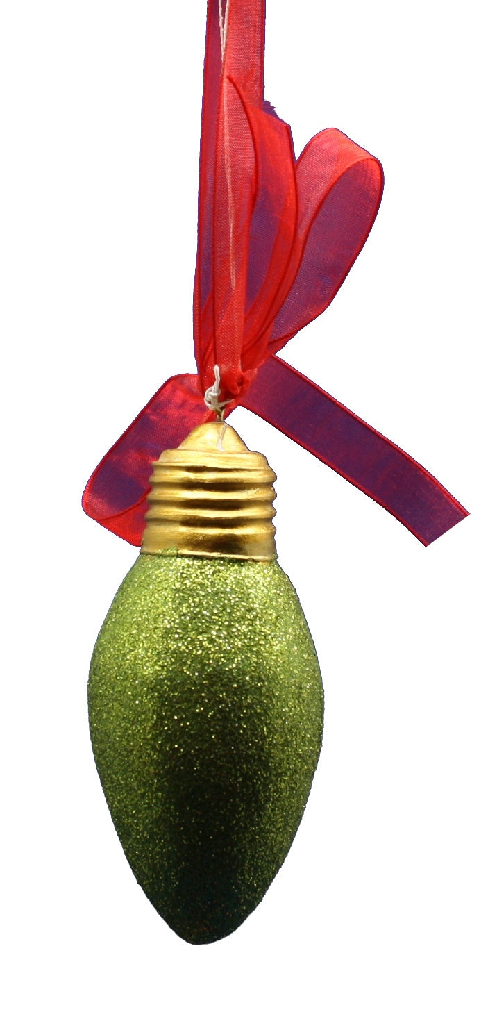 Glitter Bulb Ornament - Green