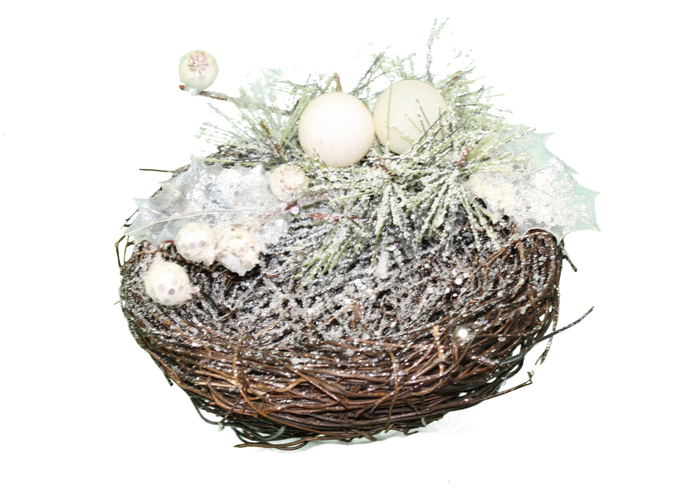 Glitter Holly Bird Nest - Green