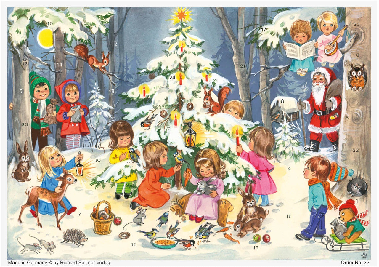 Glittered Advent Calendar - Children Decorating the Tree