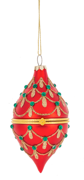 Glittered Hinged Drop Ornament - Red