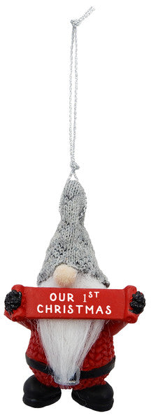 Gnome Holding Sign Ornament - Our 1st Christmas