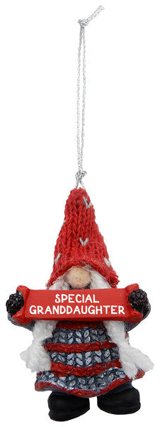 Gnome Holding Sign Ornament - Special Granddaughter